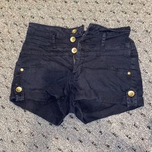 High waisted black jean shorts
